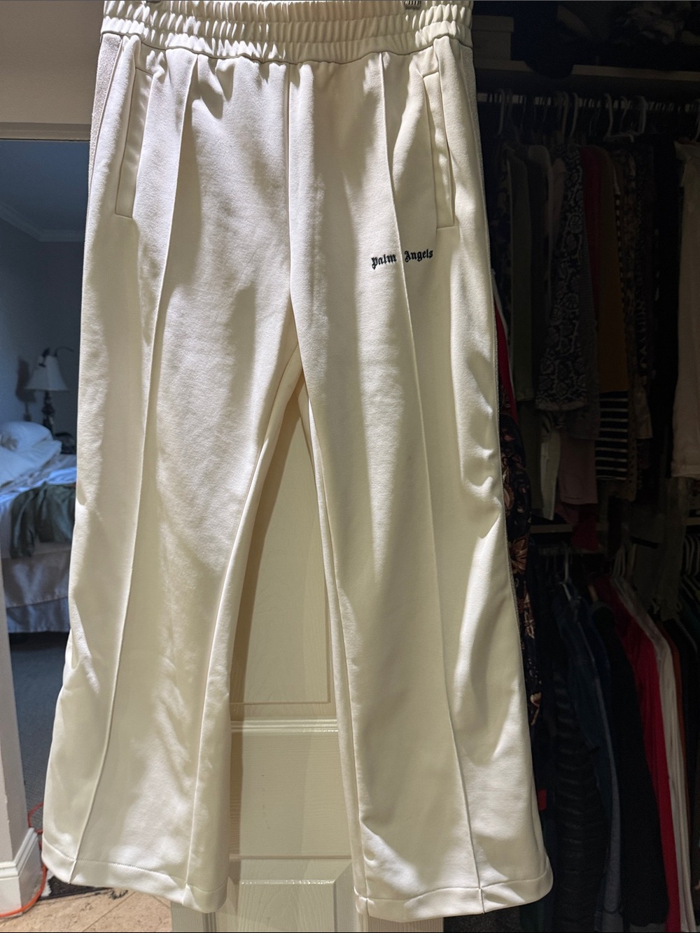 Palm Angels Cream Wide-Leg Track Pants